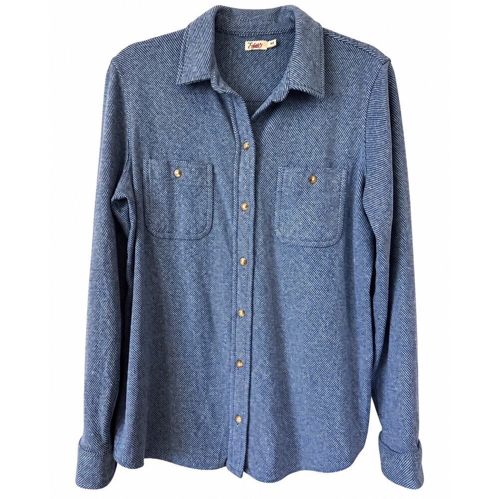 Faherty Legend Sweater Shirt Women Medium Glacier Blue Twill Soft Knit Button Up